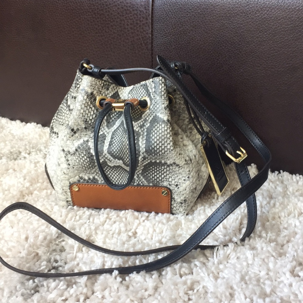 snakeskin drawstring bag